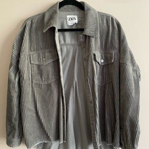 Zara Gray Corduroy Button-Up Jacket